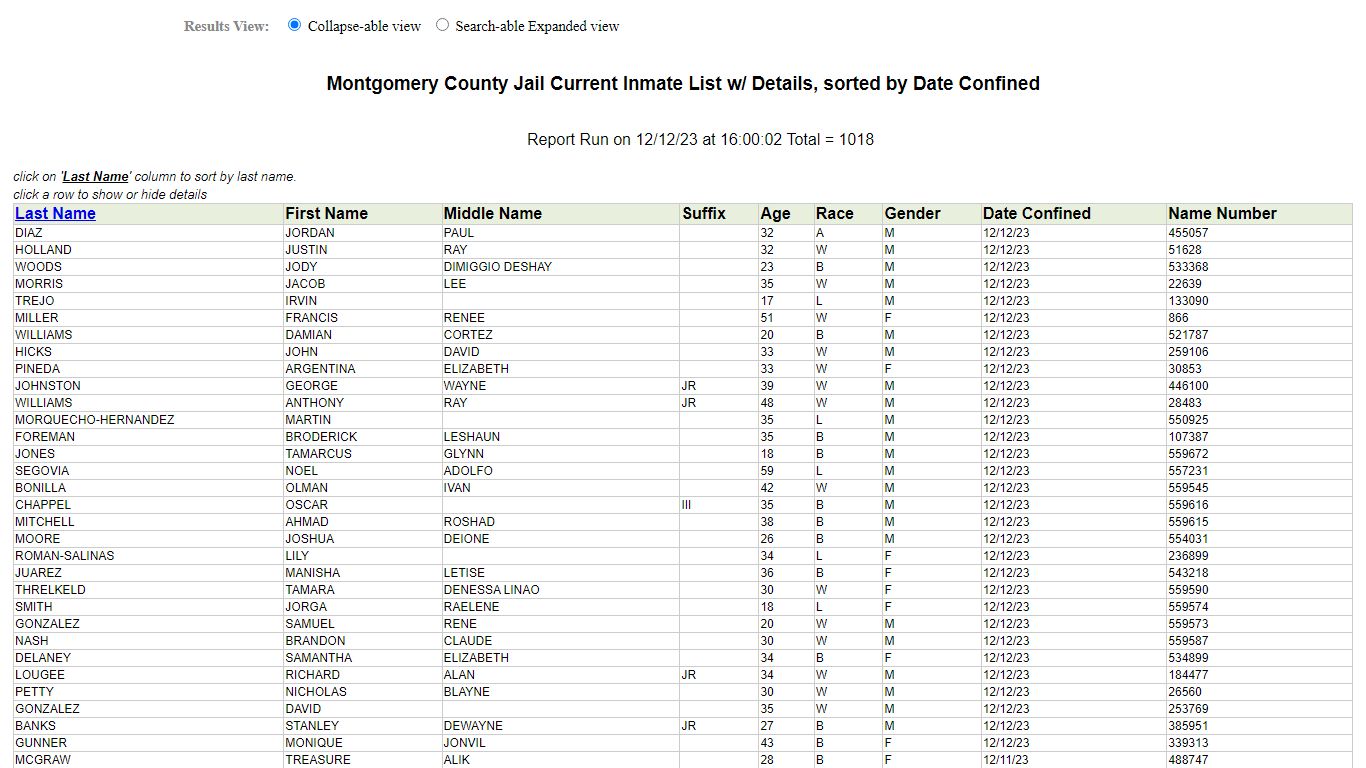 Jail Roster - Montgomery County, Texas